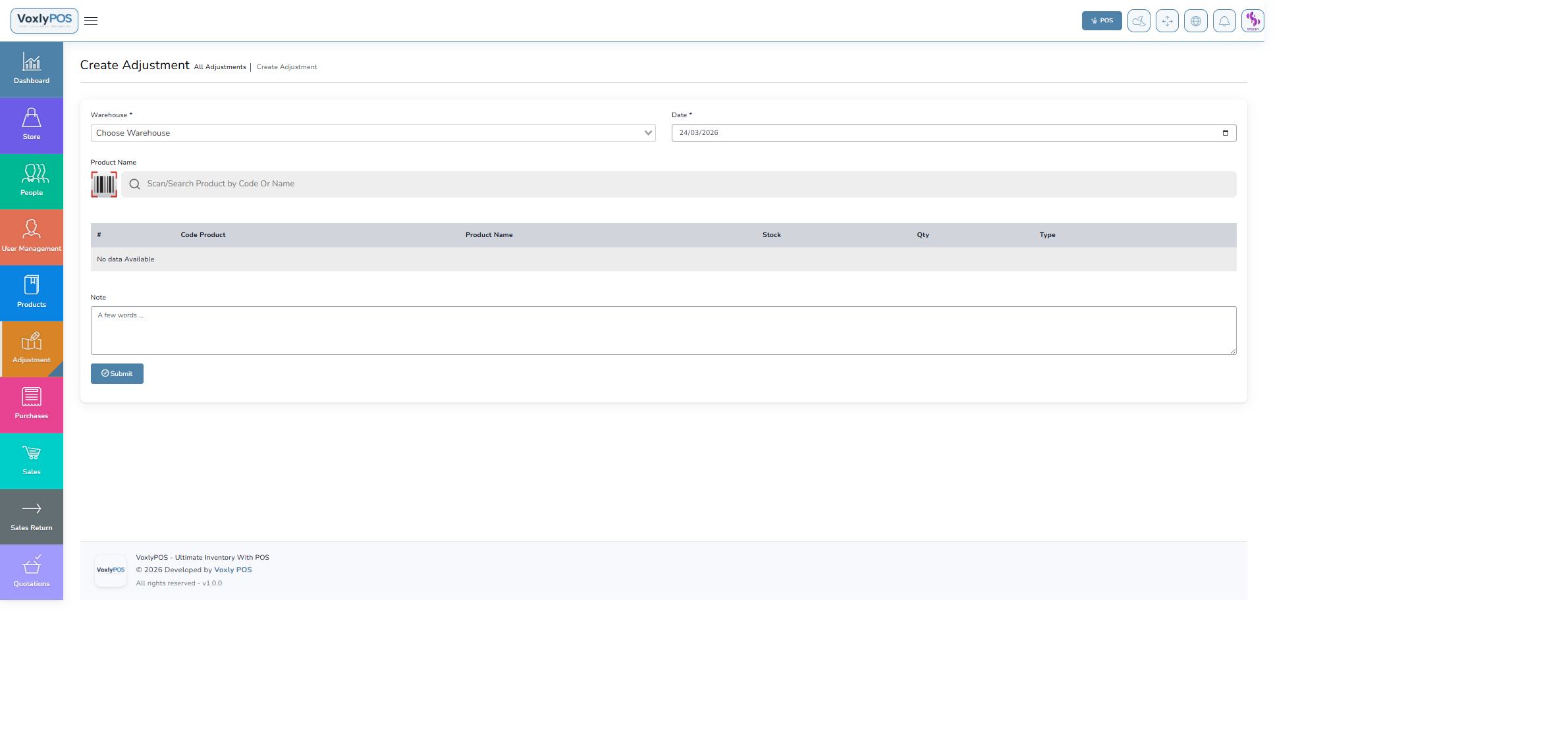 Create Adjustment Form