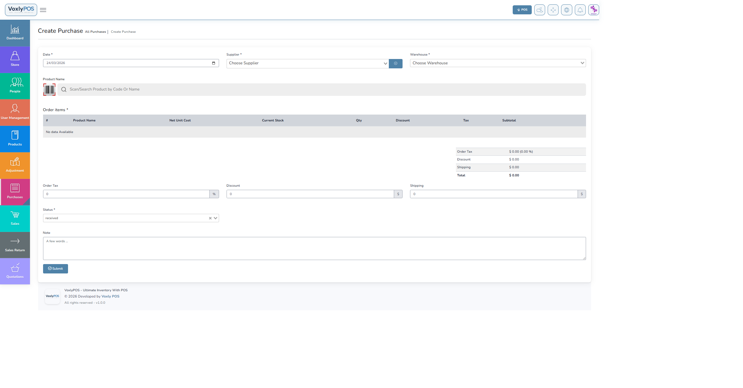 Create Purchase Form